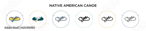 Native american canoe icon in filled, thin line, outline and stroke style. Vector illustration of two colored and black native american canoe vector icons designs can be used for mobile, ui, web