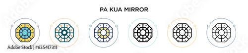 Pa kua mirror icon in filled, thin line, outline and stroke style. Vector illustration of two colored and black pa kua mirror vector icons designs can be used for mobile, ui, web