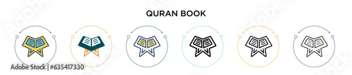 Quran book icon in filled, thin line, outline and stroke style. Vector illustration of two colored and black quran book vector icons designs can be used for mobile, ui, web