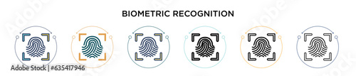 Biometric recognition icon in filled, thin line, outline and stroke style. Vector illustration of two colored and black biometric recognition vector icons designs can be used for mobile, ui, web