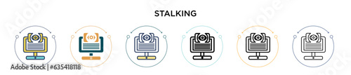 Stalking icon in filled, thin line, outline and stroke style. Vector illustration of two colored and black stalking vector icons designs can be used for mobile, ui, web