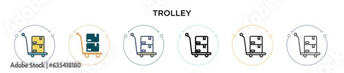 Trolley icon in filled, thin line, outline and stroke style. Vector illustration of two colored and black trolley vector icons designs can be used for mobile, ui, web