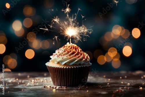 A celebratory cupcake with a sparkler, Generative Ai