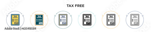 Tax free icon in filled, thin line, outline and stroke style. Vector illustration of two colored and black tax free vector icons designs can be used for mobile, ui, web