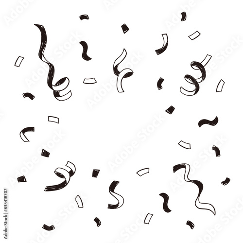 Black and white confetti background frame, Vector hand drawn illustration for celebration party.	