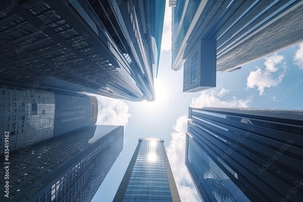 Sunlit Skyscraper. Captivating Business Cityscape with Towering Skyline as Background Sunlit Skyscraper. Captivating Business Cityscape with Towering Skyline as Background