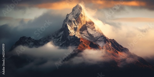 Cloudy Mountain Peak - A solitary mountain peak emerges through the clouds, an awe-inspiring sight against the sky. 🏔️☁️ © Cool Patterns