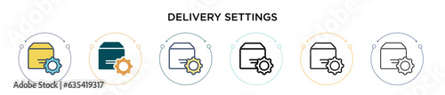 Delivery settings icon in filled  thin line  outline and stroke style. Vector illustration of two colored and black delivery settings vector icons designs can be used for mobile  ui  web