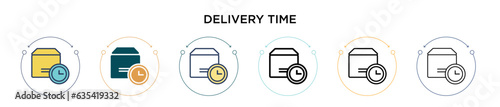 Delivery time icon in filled, thin line, outline and stroke style. Vector illustration of two colored and black delivery time vector icons designs can be used for mobile, ui, web