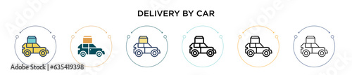 Delivery by car icon in filled, thin line, outline and stroke style. Vector illustration of two colored and black delivery by car vector icons designs can be used for mobile, ui, web