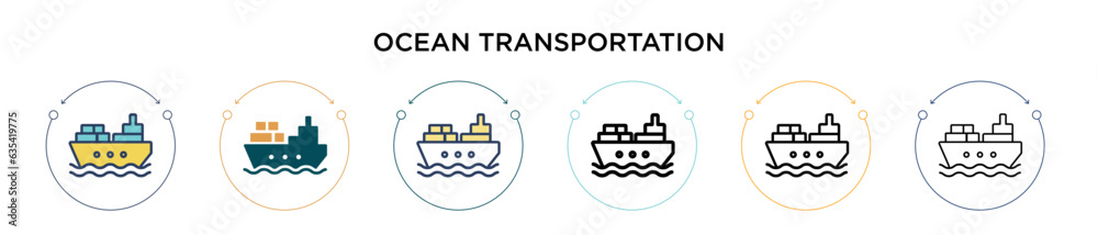 Ocean transportation icon in filled, thin line, outline and stroke style. Vector illustration of two colored and black ocean transportation vector icons designs can be used for mobile, ui, web