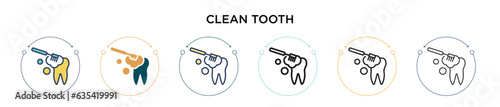 Clean tooth icon in filled, thin line, outline and stroke style. Vector illustration of two colored and black clean tooth vector icons designs can be used for mobile, ui, web