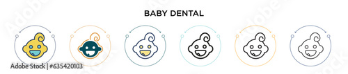 Baby dental icon in filled, thin line, outline and stroke style. Vector illustration of two colored and black baby dental vector icons designs can be used for mobile, ui, web