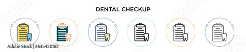 Dental checkup icon in filled, thin line, outline and stroke style. Vector illustration of two colored and black dental checkup vector icons designs can be used for mobile, ui, web