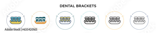 Dental brackets icon in filled, thin line, outline and stroke style. Vector illustration of two colored and black dental brackets vector icons designs can be used for mobile, ui, web