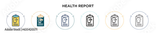 Health report icon in filled, thin line, outline and stroke style. Vector illustration of two colored and black health report vector icons designs can be used for mobile, ui, web