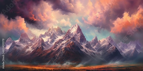 Rocky Mountain Majesty - A grand mountain range with rugged peaks and dramatic clouds in the sky. ⛰️☁️