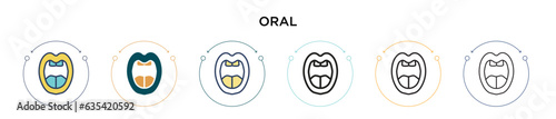 Oral icon in filled, thin line, outline and stroke style. Vector illustration of two colored and black oral vector icons designs can be used for mobile, ui, web