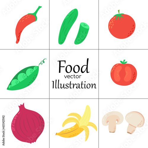 Vector vegetables icons set in cartoon style