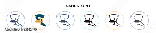 Fototapeta Naklejka Na Ścianę i Meble -  Sandstorm icon in filled, thin line, outline and stroke style. Vector illustration of two colored and black sandstorm vector icons designs can be used for mobile, ui, web