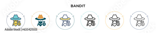 Bandit icon in filled, thin line, outline and stroke style. Vector illustration of two colored and black bandit vector icons designs can be used for mobile, ui, web