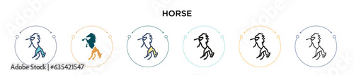 Horse icon in filled, thin line, outline and stroke style. Vector illustration of two colored and black horse vector icons designs can be used for mobile, ui, web