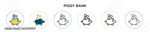 Piggy bank icon in filled, thin line, outline and stroke style. Vector illustration of two colored and black piggy bank vector icons designs can be used for mobile, ui, web