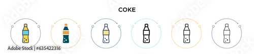 Coke icon in filled, thin line, outline and stroke style. Vector illustration of two colored and black coke vector icons designs can be used for mobile, ui, web
