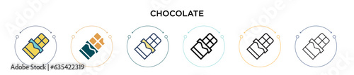 Chocolate icon in filled, thin line, outline and stroke style. Vector illustration of two colored and black chocolate vector icons designs can be used for mobile, ui, web