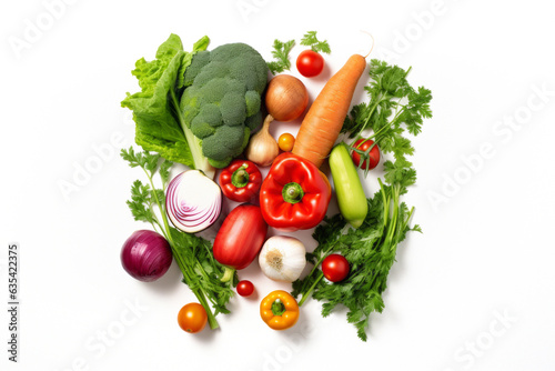 Beautiful bouquet of fresh vegetables isolated on white background. Bundle of vegetables, vegetarian background. generative ai photo