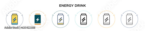 Energy drink icon in filled, thin line, outline and stroke style. Vector illustration of two colored and black energy drink vector icons designs can be used for mobile, ui, web