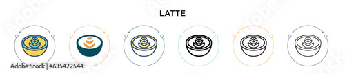 Latte icon in filled, thin line, outline and stroke style. Vector illustration of two colored and black latte vector icons designs can be used for mobile, ui, web