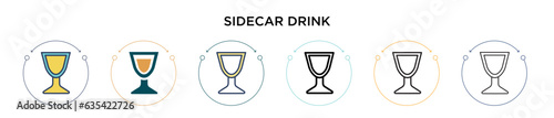 Sidecar drink icon in filled, thin line, outline and stroke style. Vector illustration of two colored and black sidecar drink vector icons designs can be used for mobile, ui, web