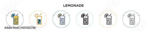 Lemonade icon in filled, thin line, outline and stroke style. Vector illustration of two colored and black lemonade vector icons designs can be used for mobile, ui, web