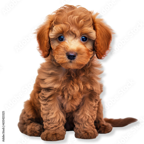 Portrait of a Poodle puppy, red poodle puppy sitting, transparent background