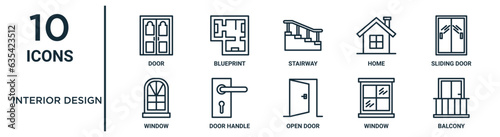 Fotografia interior design outline icon set such as thin line door, stairway, sliding door,