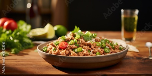 Ground chicken  a versatile protein ready for culinary adventures. A lean choice  perfect for flavorful recipes. A casual kitchen setting  showcasing the potential of healthy              