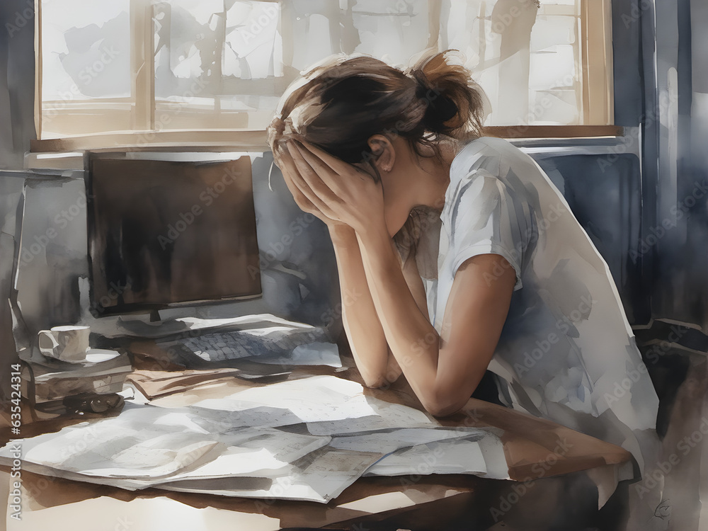 Depression Illustration Of Psychological Problems A Depressed Woman Depression Illustration Of Psychological Problems A Depressed Woman