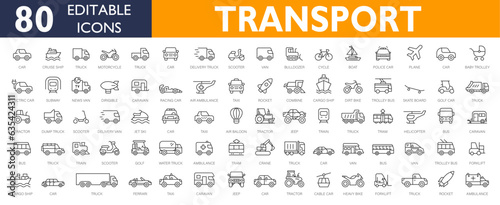 Transport  icons set. Vehicle icons. Transport editable stroke icons collection. Transport types. Vector illustration Transport, vehicle and delivery elements - minimal thin line web icon photo