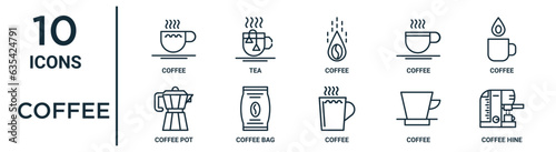Foto coffee outline icon set such as thin line coffee, coffee, bag, hine, pot icons f