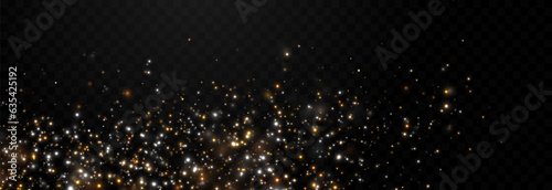 Vector gold and white glitter. Atomization of golden and white dust particles png. Glowing particles png. Golden glowing dust. Light effect.