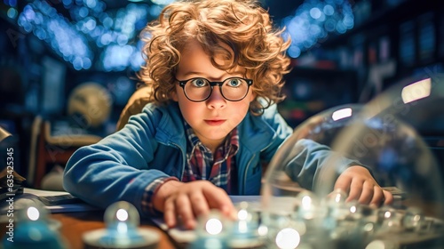 child with crystal ball looking at the future, generative ai