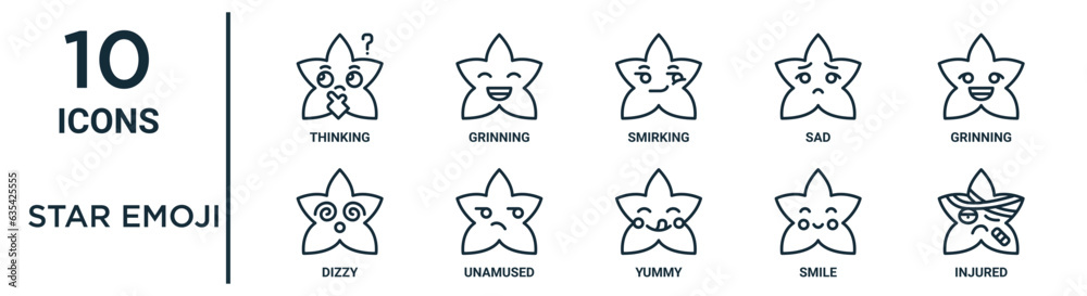 star emoji outline icon set such as thin line thinking, smirking ...