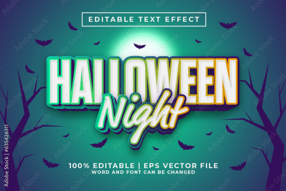 Obraz premium Halloween Night 3d Editable Text Effect Cartoon Style Premium Vector