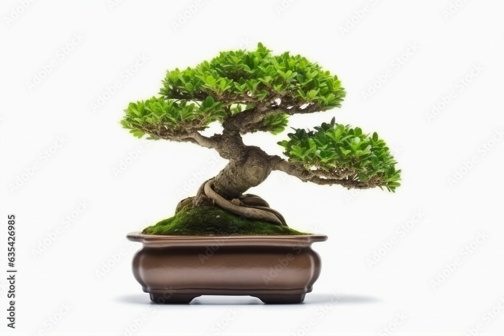 Bonsai tree in a pot isolated on white background, generative ai Bonsai tree in a pot isolated on white background, generative ai