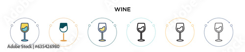 Wine icon in filled, thin line, outline and stroke style. Vector illustration of two colored and black wine vector icons designs can be used for mobile, ui, web