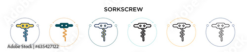 Sorkscrew icon in filled, thin line, outline and stroke style. Vector illustration of two colored and black sorkscrew vector icons designs can be used for mobile, ui, web