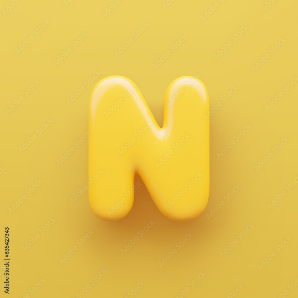3D Yellow letter N with a glossy surface on a yellow background . 3D Yellow letter N with a glossy surface on a yellow background .
