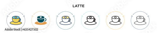 Latte icon in filled, thin line, outline and stroke style. Vector illustration of two colored and black latte vector icons designs can be used for mobile, ui, web