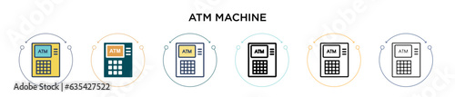 Atm machine icon in filled, thin line, outline and stroke style. Vector illustration of two colored and black atm machine vector icons designs can be used for mobile, ui, web